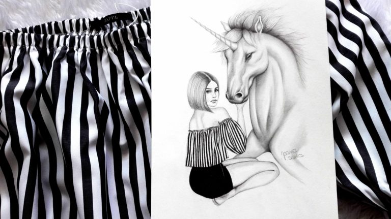 MAGICAL UNICORN – black and white fashion illustration